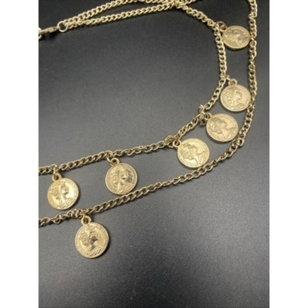 Two Layer Coin Charm Necklace Gold Tone 16/20" Curb Chain 1/2" Elizabeth II Aus - Picture 6 of 9